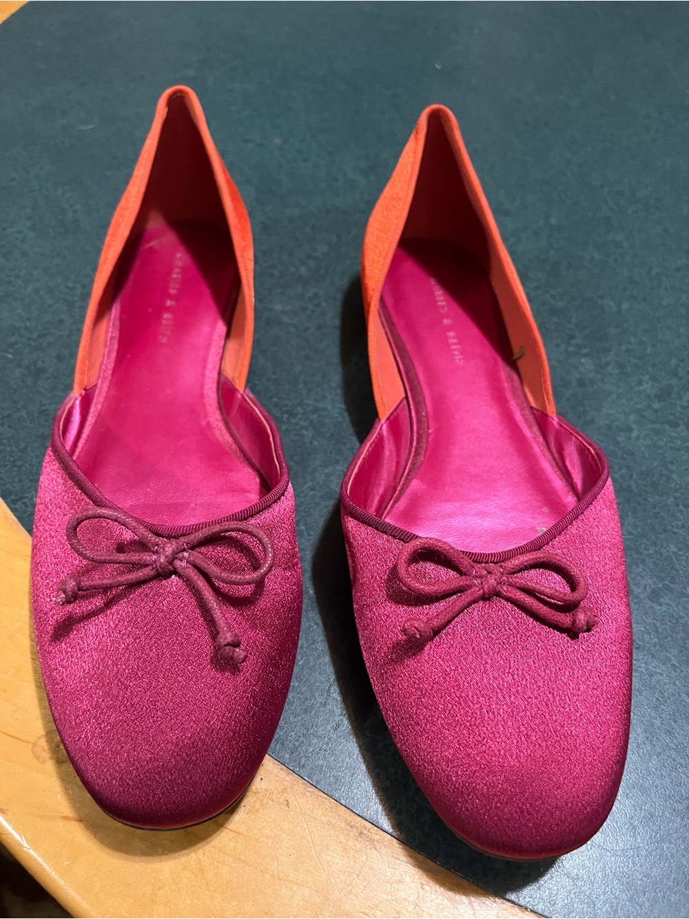 Women’s Two-Tone Pink & Orange Pointed Charles and Keith Flats 36